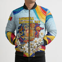 Andorra National Day Bomber Puffer Jacket Coat Of Arms Daffodil Flower Cultural Heritage