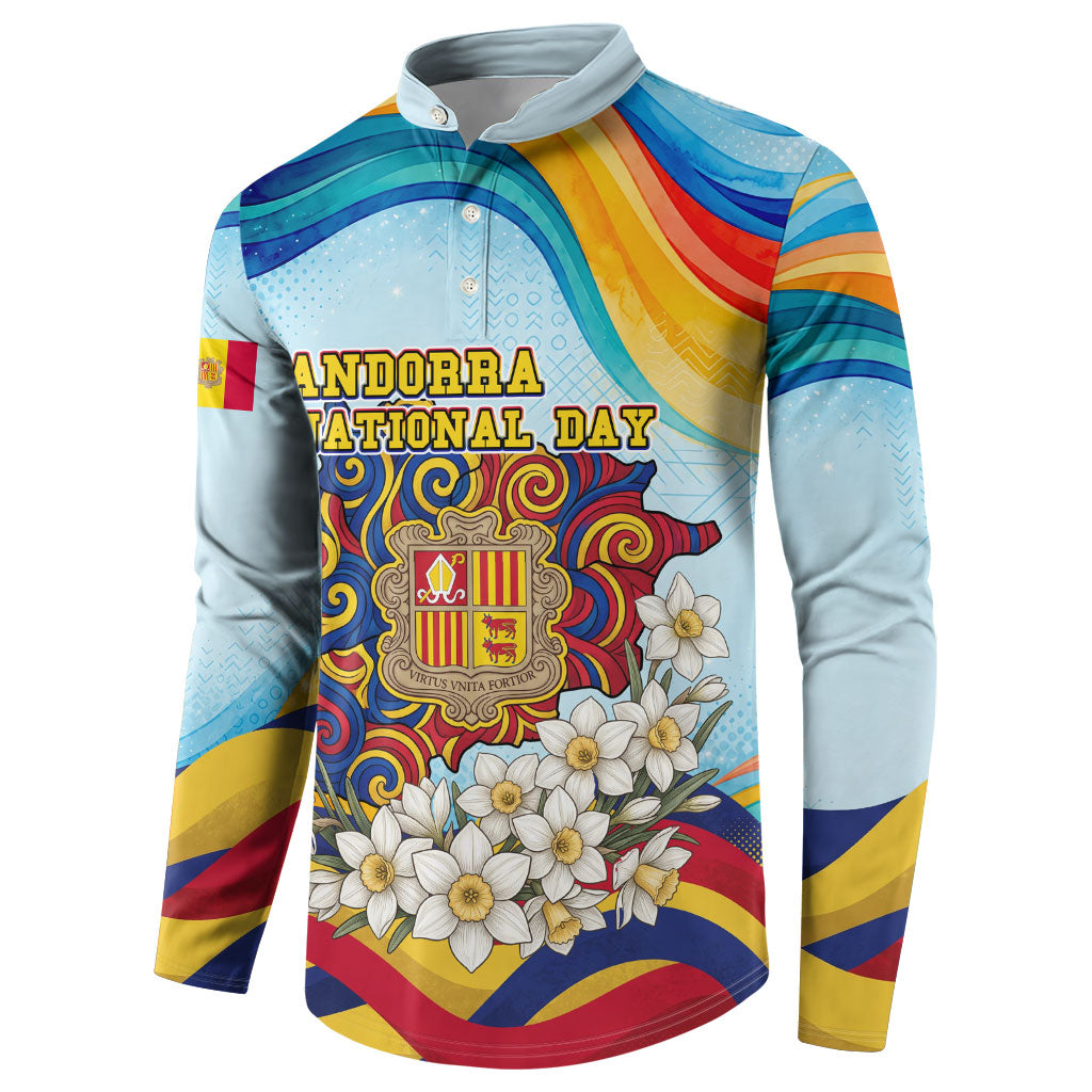 Andorra National Day Button Sweatshirt Coat Of Arms Daffodil Flower Cultural Heritage