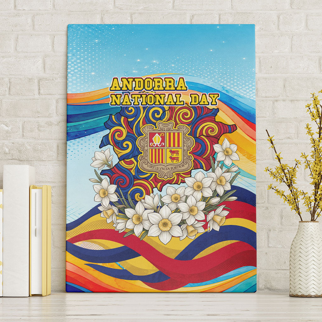Andorra National Day Canvas Wall Art Coat Of Arms Daffodil Flower Cultural Heritage