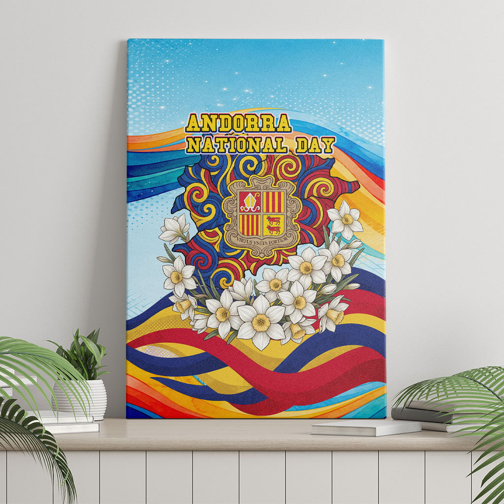 Andorra National Day Canvas Wall Art Coat Of Arms Daffodil Flower Cultural Heritage