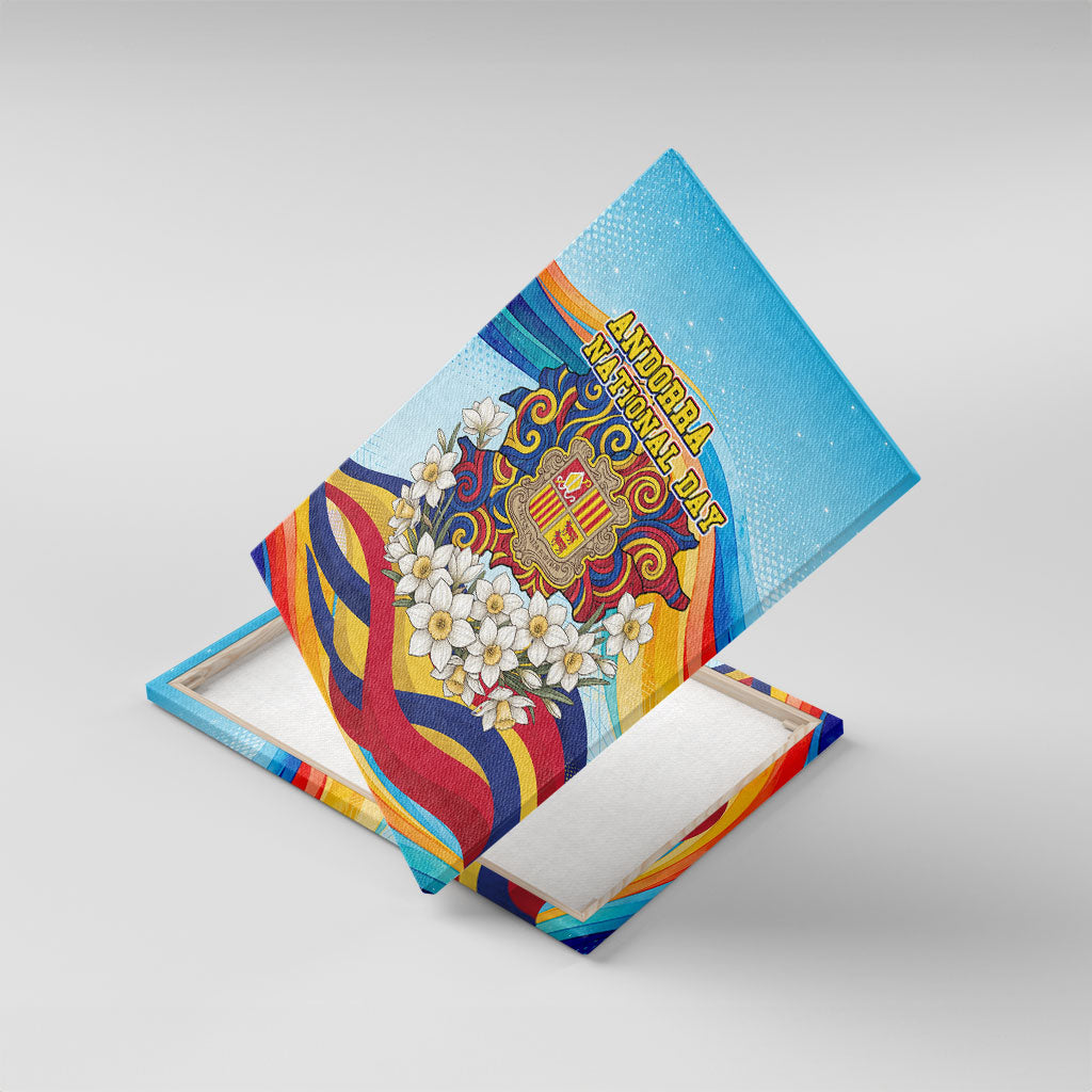 Andorra National Day Canvas Wall Art Coat Of Arms Daffodil Flower Cultural Heritage