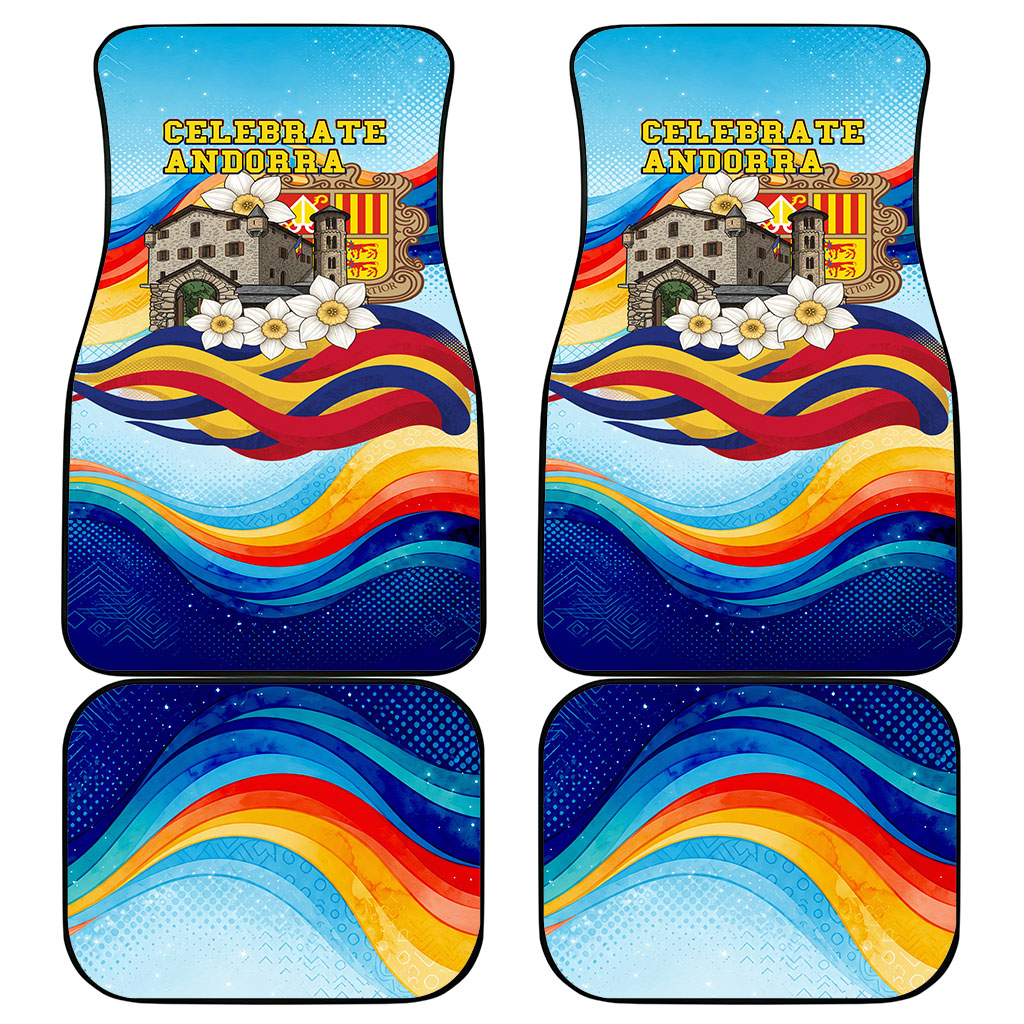 Andorra National Day Car Mats Coat Of Arms Daffodil Flower Cultural Heritage