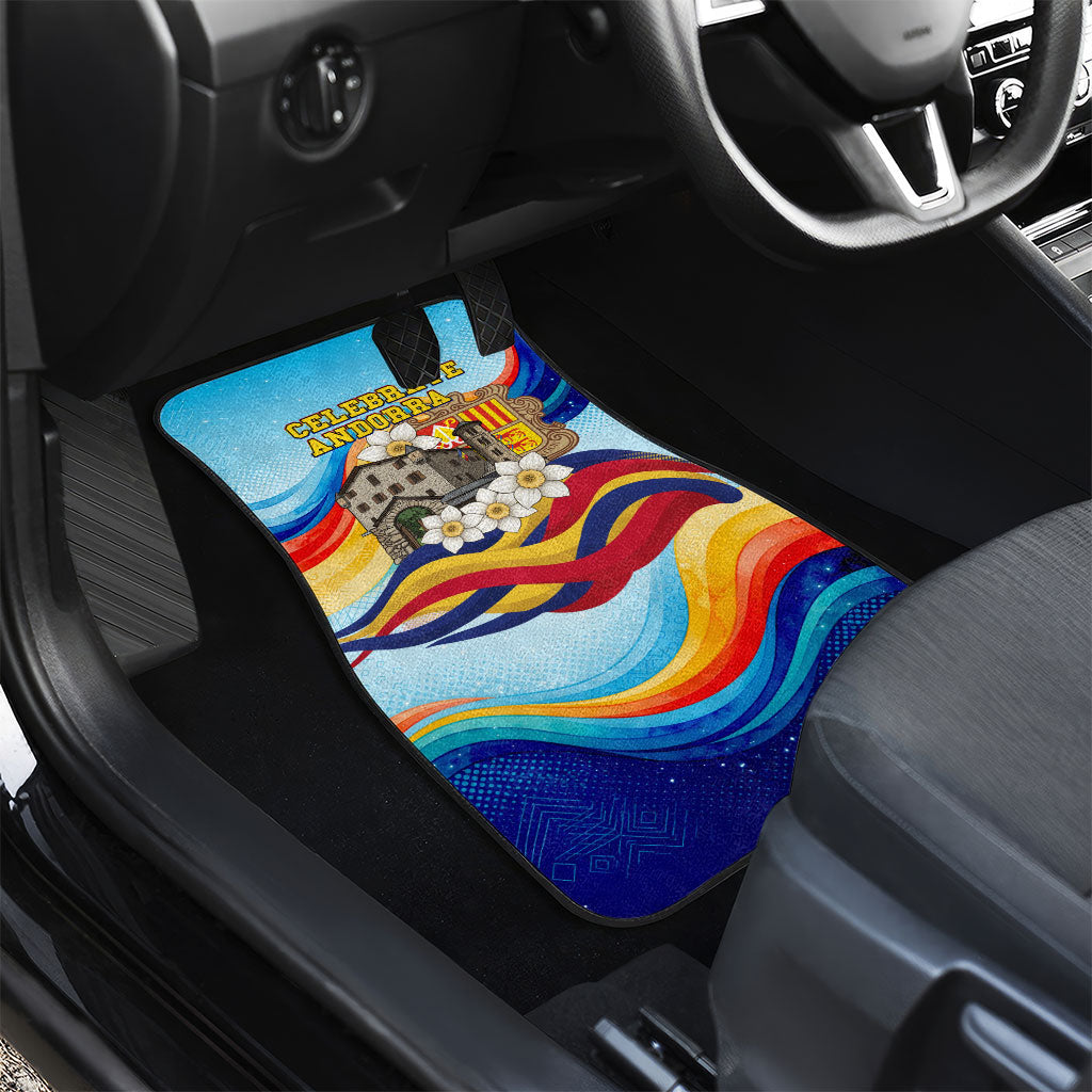 Andorra National Day Car Mats Coat Of Arms Daffodil Flower Cultural Heritage