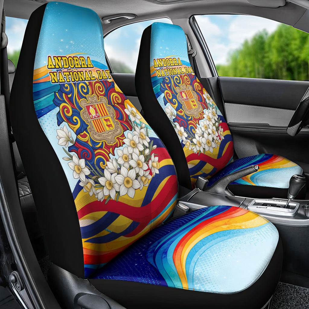 Andorra National Day Car Seat Cover Coat Of Arms Daffodil Flower Cultural Heritage