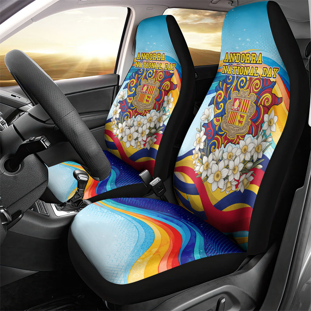 Andorra National Day Car Seat Cover Coat Of Arms Daffodil Flower Cultural Heritage