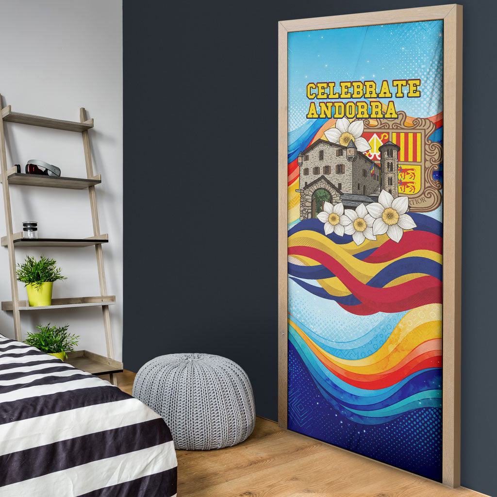 Andorra National Day Door Cover Coat Of Arms Daffodil Flower Cultural Heritage