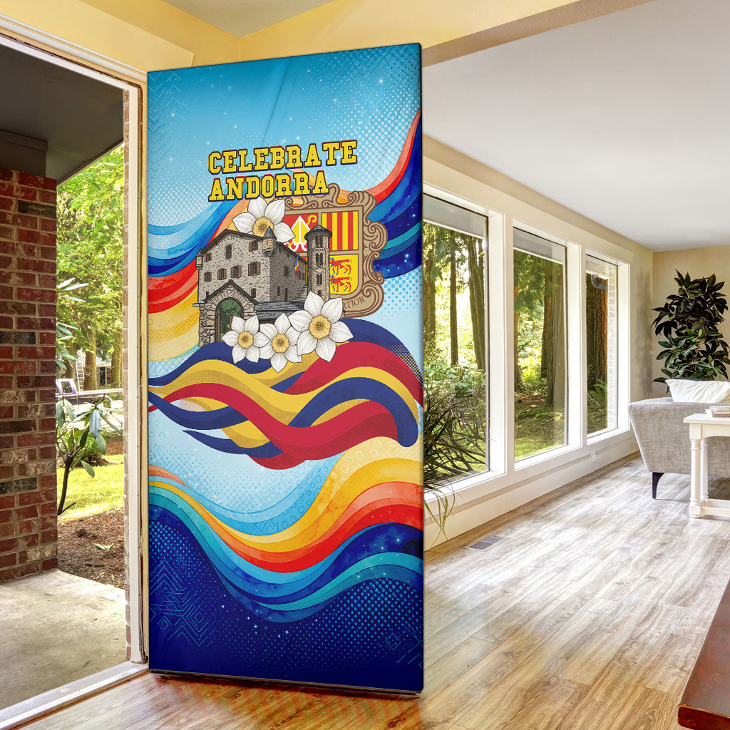 Andorra National Day Door Cover Coat Of Arms Daffodil Flower Cultural Heritage