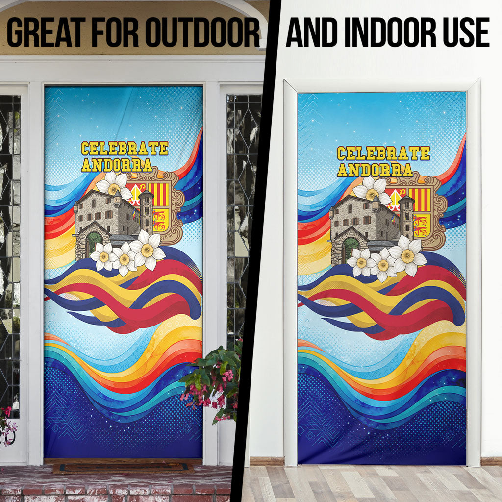 Andorra National Day Door Cover Coat Of Arms Daffodil Flower Cultural Heritage