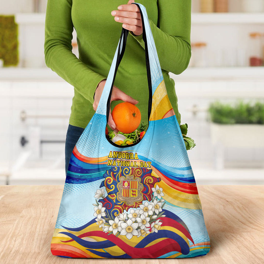 Andorra National Day Grocery Bag Coat Of Arms Daffodil Flower Cultural Heritage