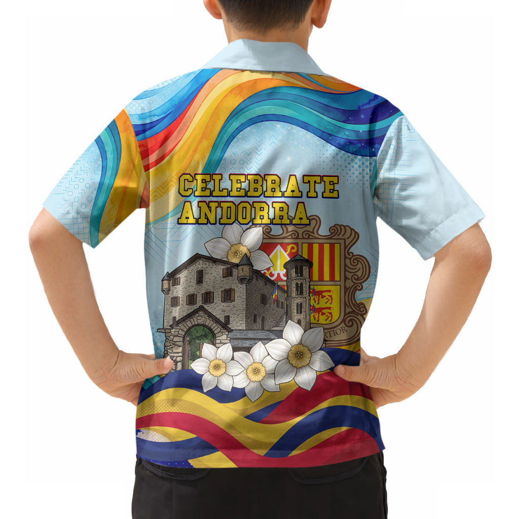 Andorra National Day Hawaiian Shirt Coat Of Arms Daffodil Flower Cultural Heritage