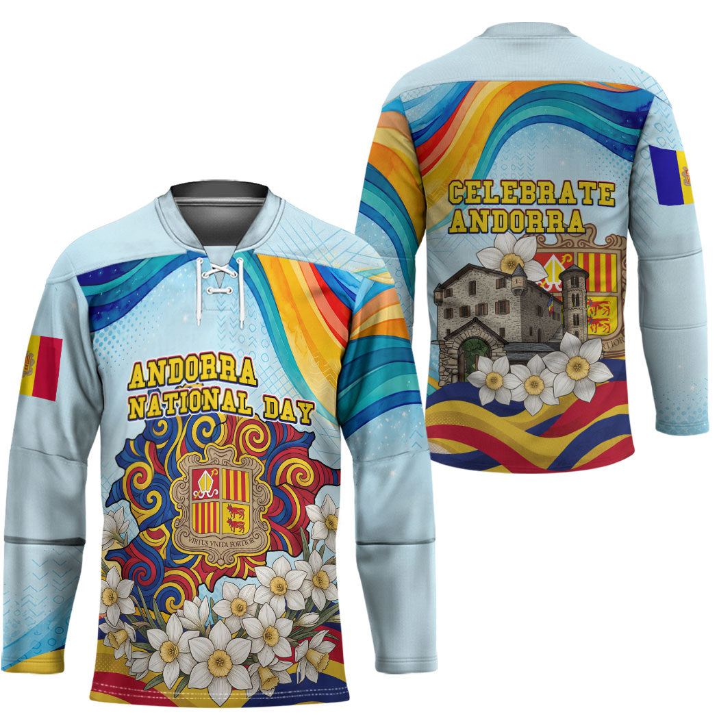 Andorra National Day Hockey Jersey Coat Of Arms Daffodil Flower Cultural Heritage