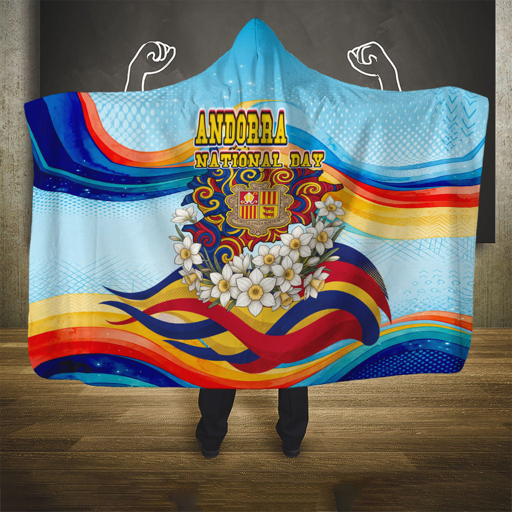 Andorra National Day Hooded Blanket Coat Of Arms Daffodil Flower Cultural Heritage