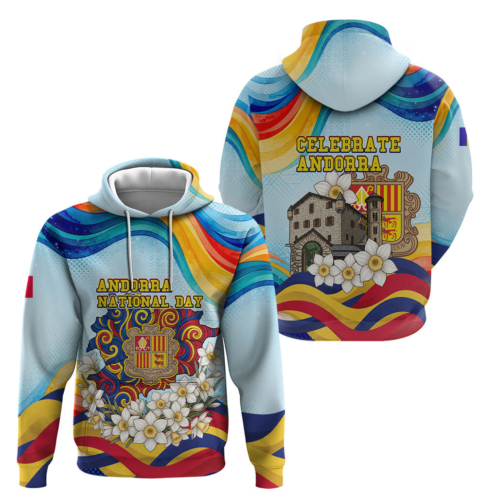 Andorra National Day Hoodie Coat Of Arms Daffodil Flower Cultural Heritage