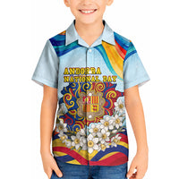 Andorra National Day Kid Hawaiian Shirt Coat Of Arms Daffodil Flower Cultural Heritage