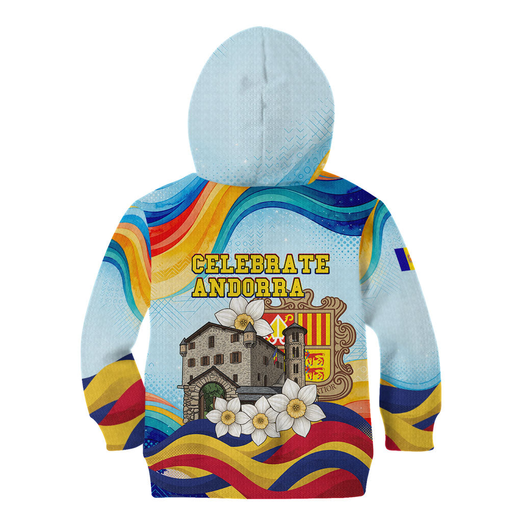 Andorra National Day Kid Hoodie Coat Of Arms Daffodil Flower Cultural Heritage