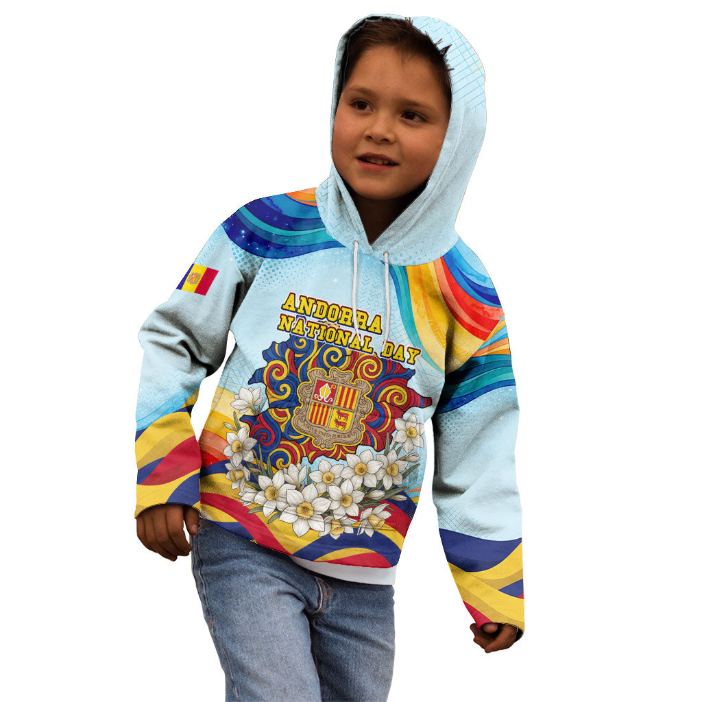 Andorra National Day Kid Hoodie Coat Of Arms Daffodil Flower Cultural Heritage