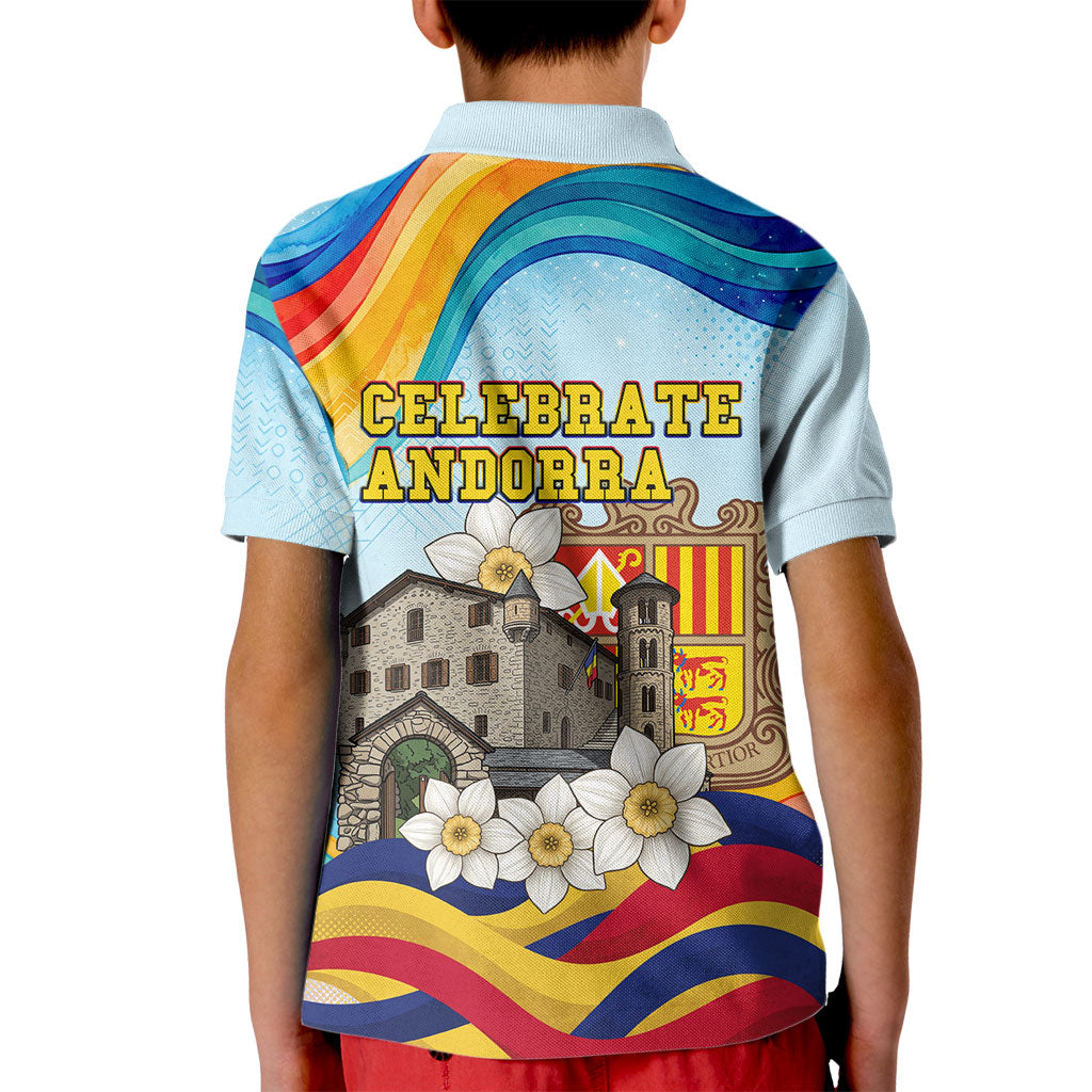 Andorra National Day Kid Polo Shirt Coat Of Arms Daffodil Flower Cultural Heritage