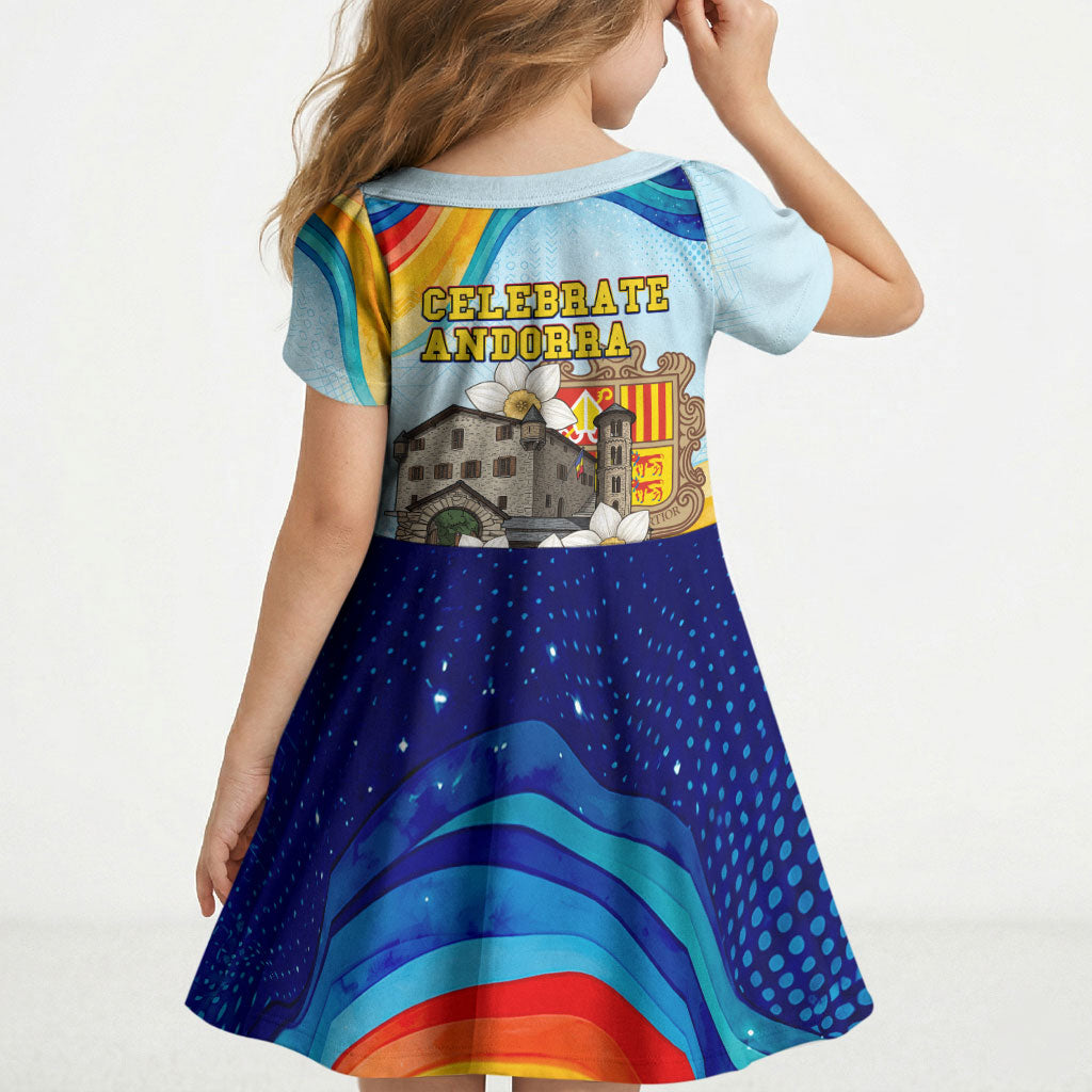 Andorra National Day Kid Short Sleeve Dress Coat Of Arms Daffodil Flower Cultural Heritage