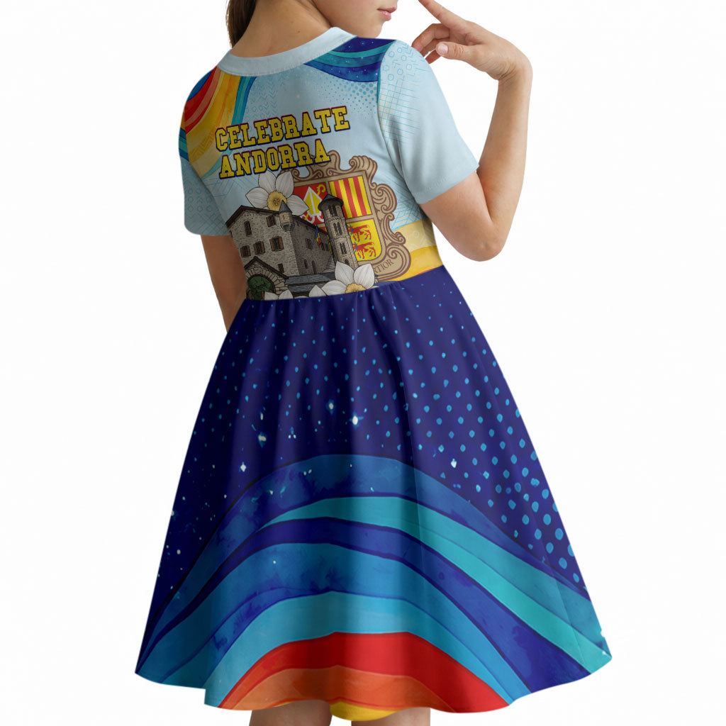 Andorra National Day Kid Short Sleeve Dress Coat Of Arms Daffodil Flower Cultural Heritage