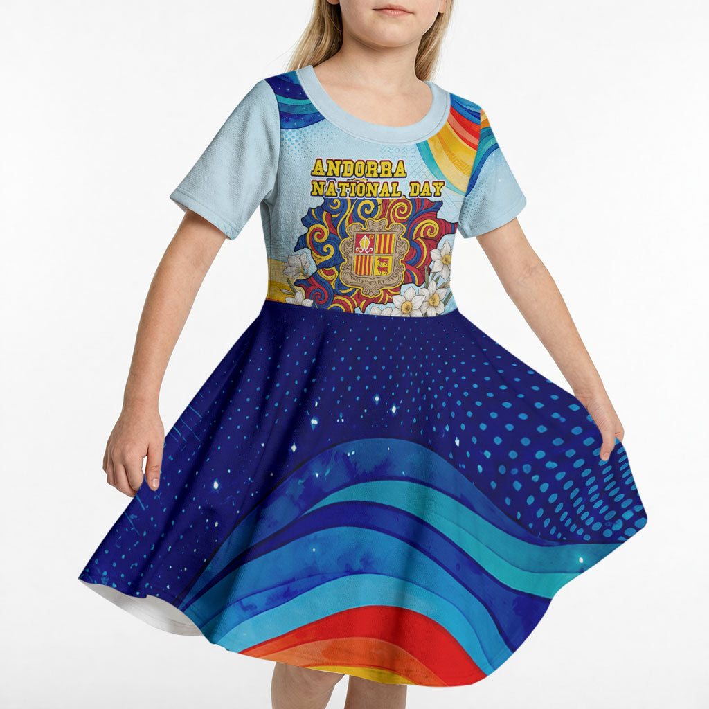 Andorra National Day Kid Short Sleeve Dress Coat Of Arms Daffodil Flower Cultural Heritage