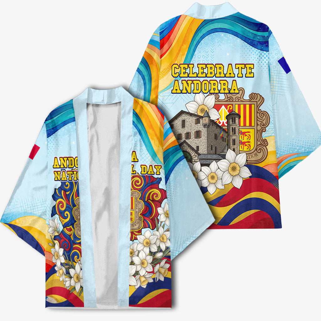 Andorra National Day Kimono Coat Of Arms Daffodil Flower Cultural Heritage