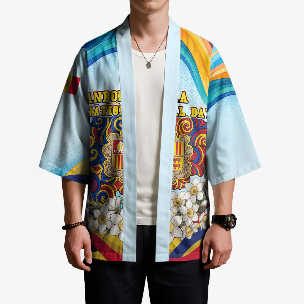 Andorra National Day Kimono Coat Of Arms Daffodil Flower Cultural Heritage