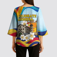 Andorra National Day Kimono Sleeve Blouse Coat Of Arms Daffodil Flower Cultural Heritage