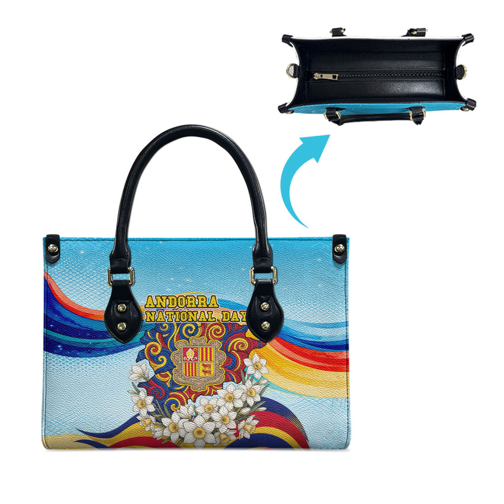 Andorra National Day Leather Bag Coat Of Arms Daffodil Flower Cultural Heritage
