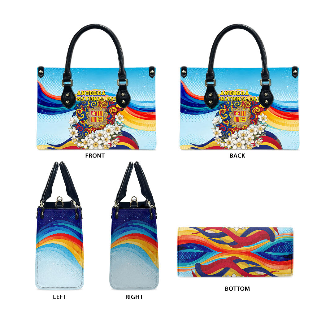 Andorra National Day Leather Bag Coat Of Arms Daffodil Flower Cultural Heritage