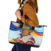 Andorra National Day Leather Tote Bag Coat Of Arms Daffodil Flower Cultural Heritage