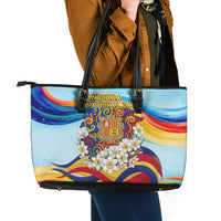 Andorra National Day Leather Tote Bag Coat Of Arms Daffodil Flower Cultural Heritage