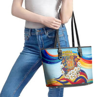 Andorra National Day Leather Tote Bag Coat Of Arms Daffodil Flower Cultural Heritage