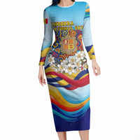 Andorra National Day Long Sleeve Bodycon Dress Coat Of Arms Daffodil Flower Cultural Heritage
