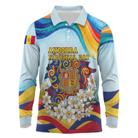 Andorra National Day Long Sleeve Polo Shirt Coat Of Arms Daffodil Flower Cultural Heritage