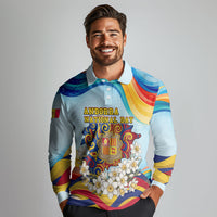 Andorra National Day Long Sleeve Polo Shirt Coat Of Arms Daffodil Flower Cultural Heritage