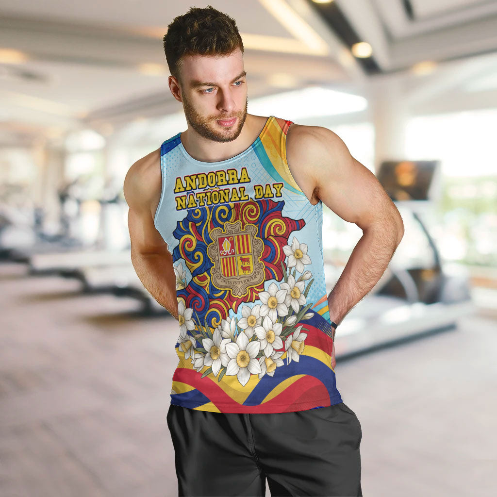 Andorra National Day Men Tank Top Coat Of Arms Daffodil Flower Cultural Heritage
