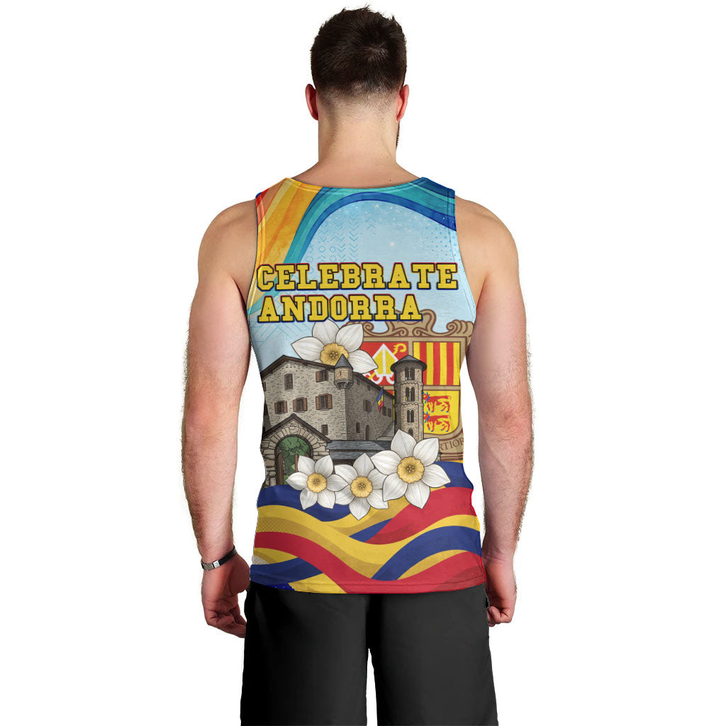 Andorra National Day Men Tank Top Coat Of Arms Daffodil Flower Cultural Heritage