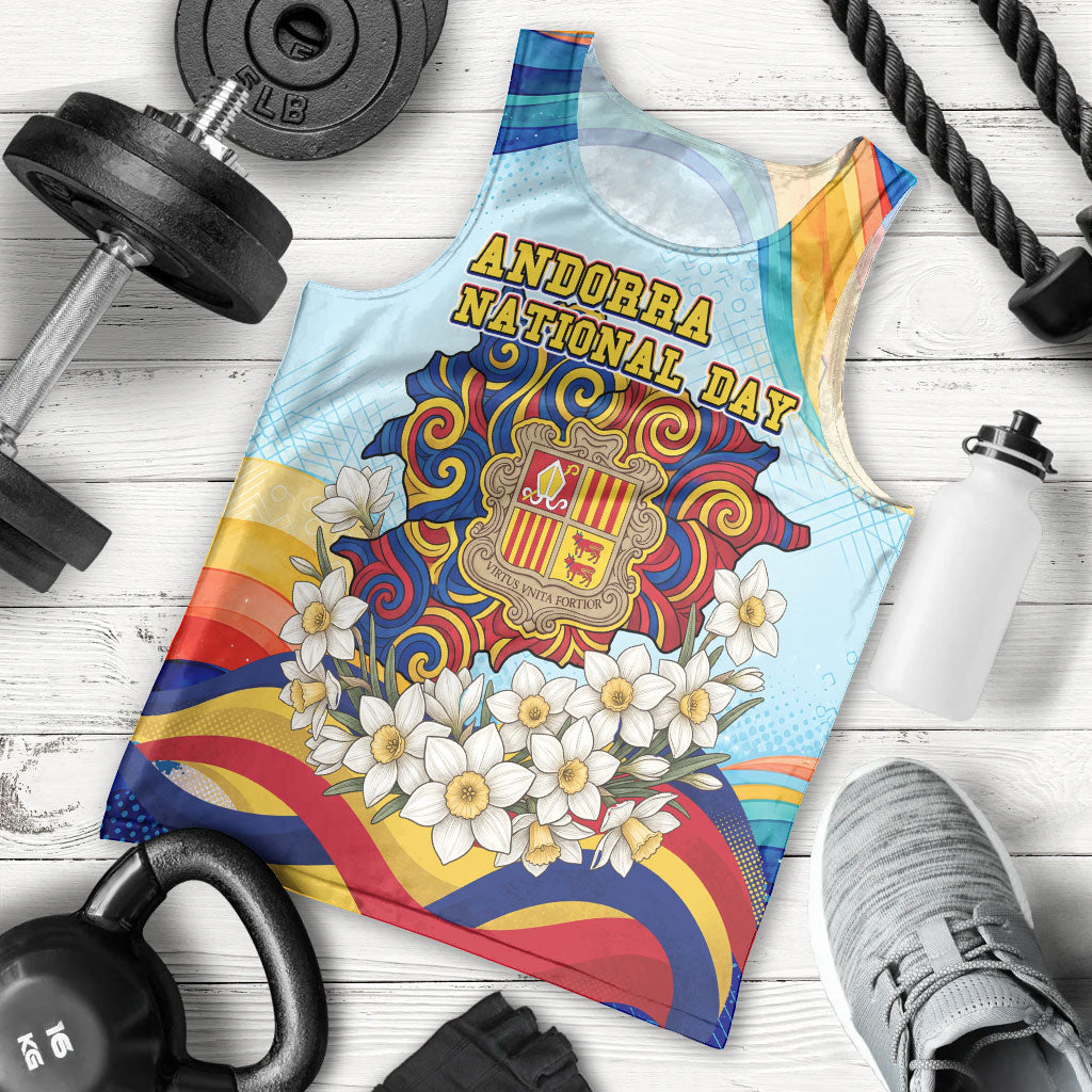 Andorra National Day Men Tank Top Coat Of Arms Daffodil Flower Cultural Heritage