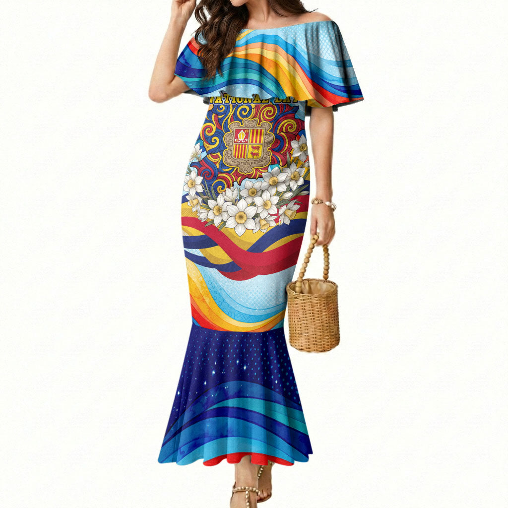 Andorra National Day Mermaid Dress Coat Of Arms Daffodil Flower Cultural Heritage