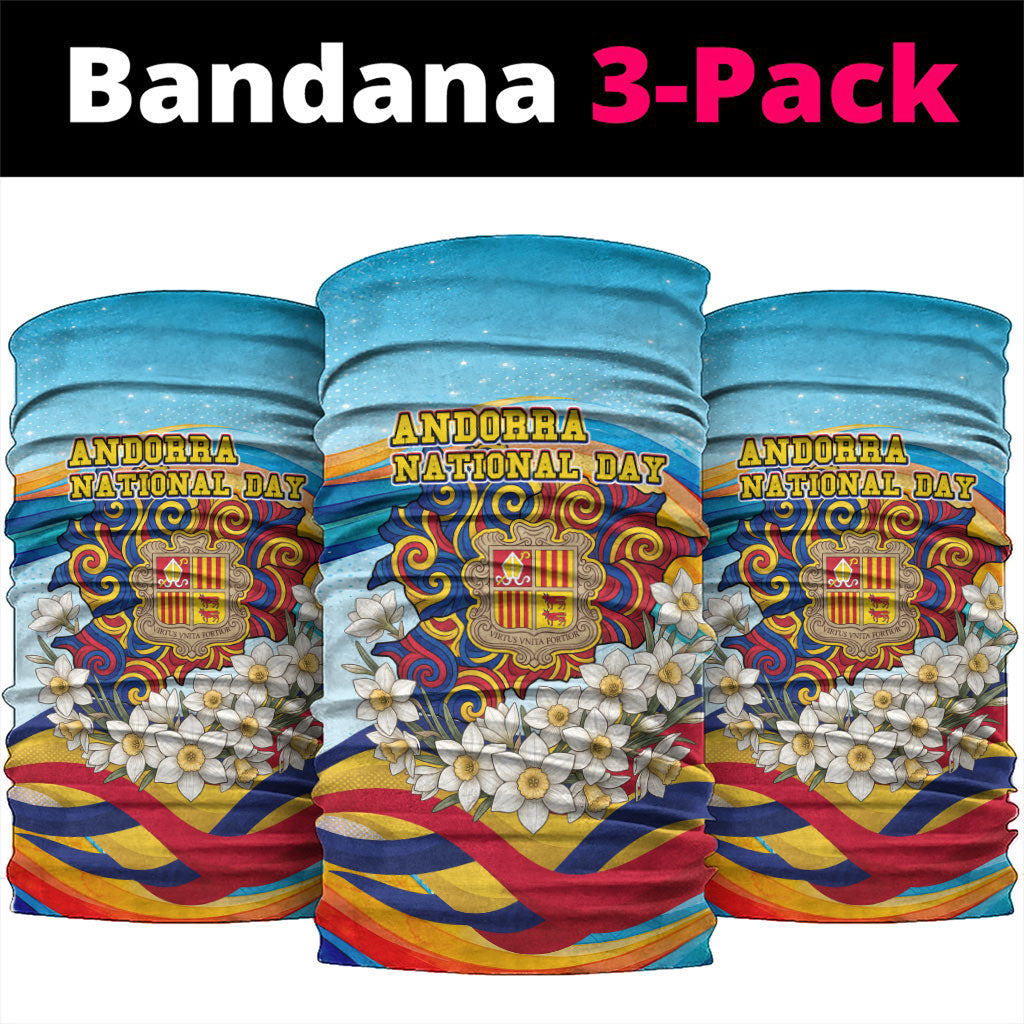 Andorra National Day Neck Gaiter Coat Of Arms Daffodil Flower Cultural Heritage