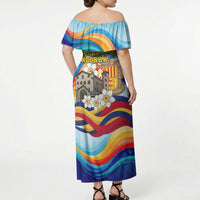 Andorra National Day Off Shoulder Maxi Dress Coat Of Arms Daffodil Flower Cultural Heritage