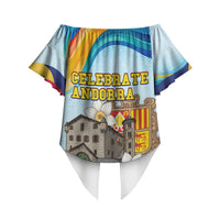 Andorra National Day Off Shoulder Wrap Waist Top Coat Of Arms Daffodil Flower Cultural Heritage