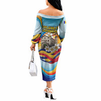 Andorra National Day Off The Shoulder Long Sleeve Dress Coat Of Arms Daffodil Flower Cultural Heritage