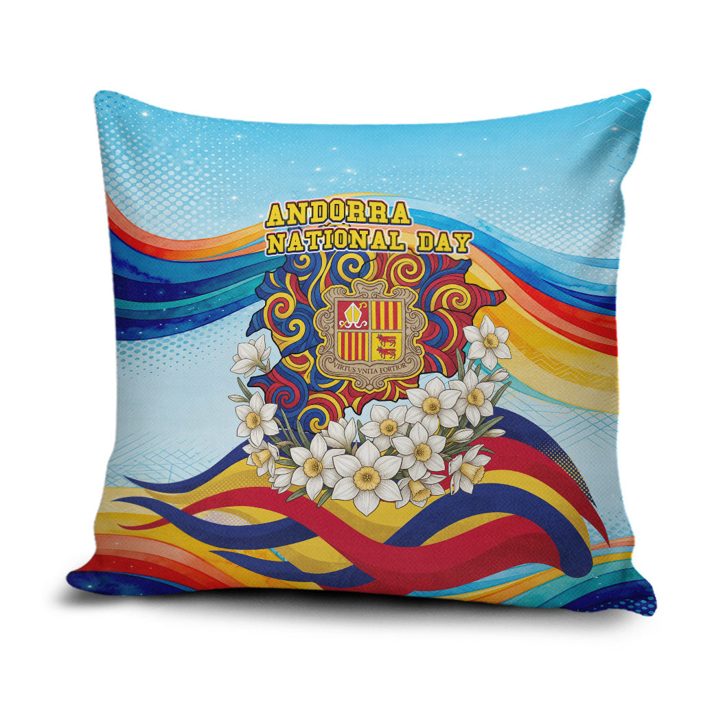 Andorra National Day Pillow Cover Coat Of Arms Daffodil Flower Cultural Heritage
