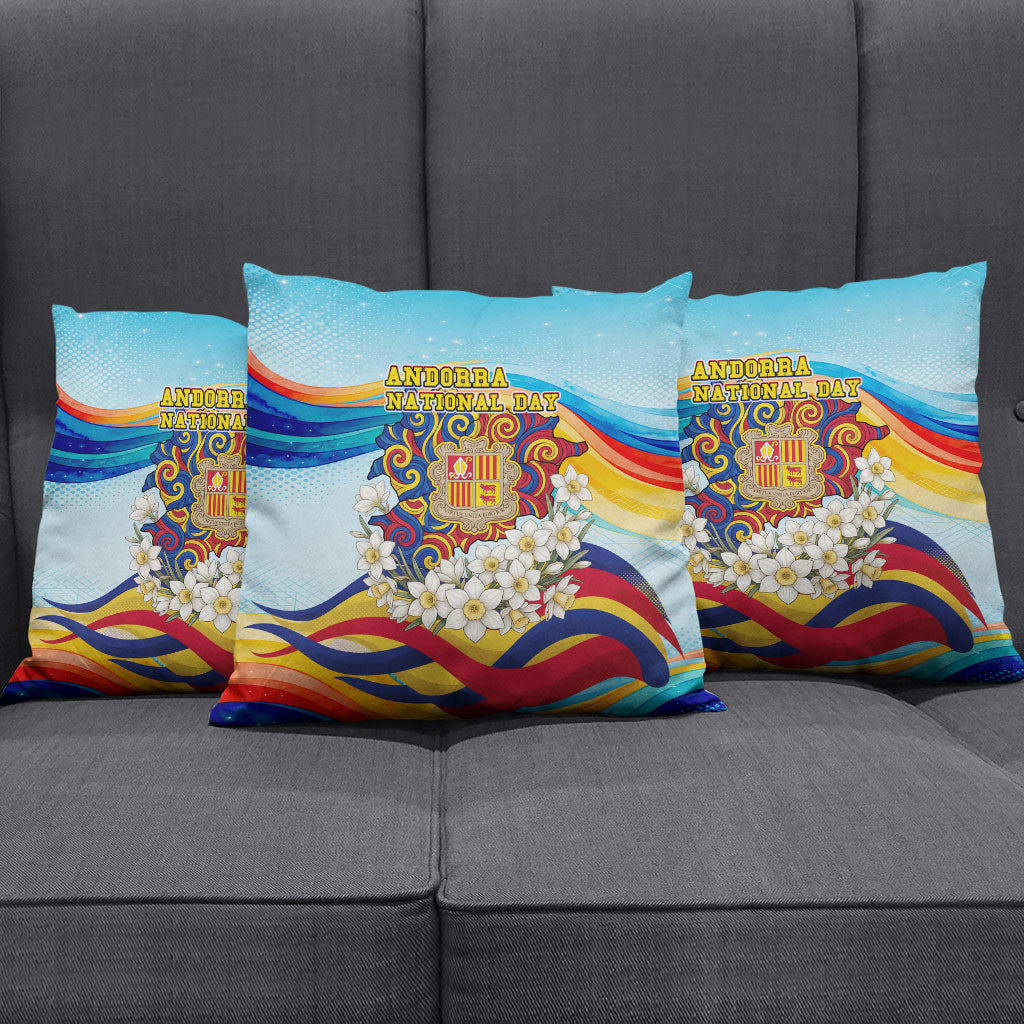 Andorra National Day Pillow Cover Coat Of Arms Daffodil Flower Cultural Heritage