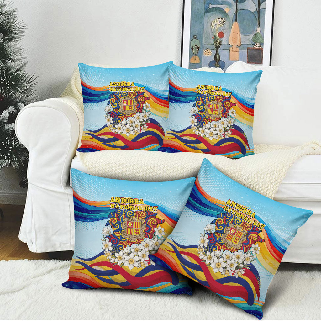 Andorra National Day Pillow Cover Coat Of Arms Daffodil Flower Cultural Heritage