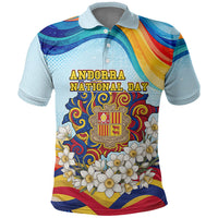 Andorra National Day Polo Shirt Coat Of Arms Daffodil Flower Cultural Heritage