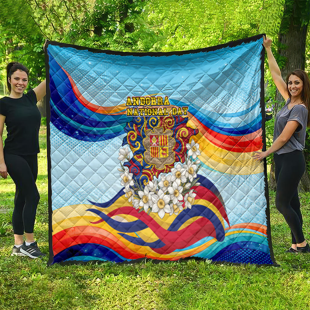 Andorra National Day Quilt Coat Of Arms Daffodil Flower Cultural Heritage