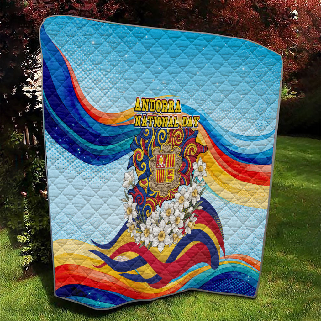 Andorra National Day Quilt Coat Of Arms Daffodil Flower Cultural Heritage