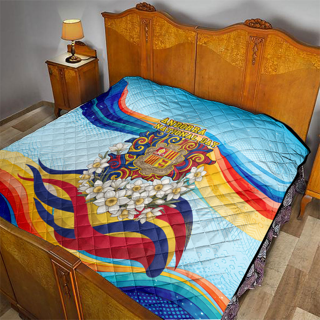 Andorra National Day Quilt Coat Of Arms Daffodil Flower Cultural Heritage